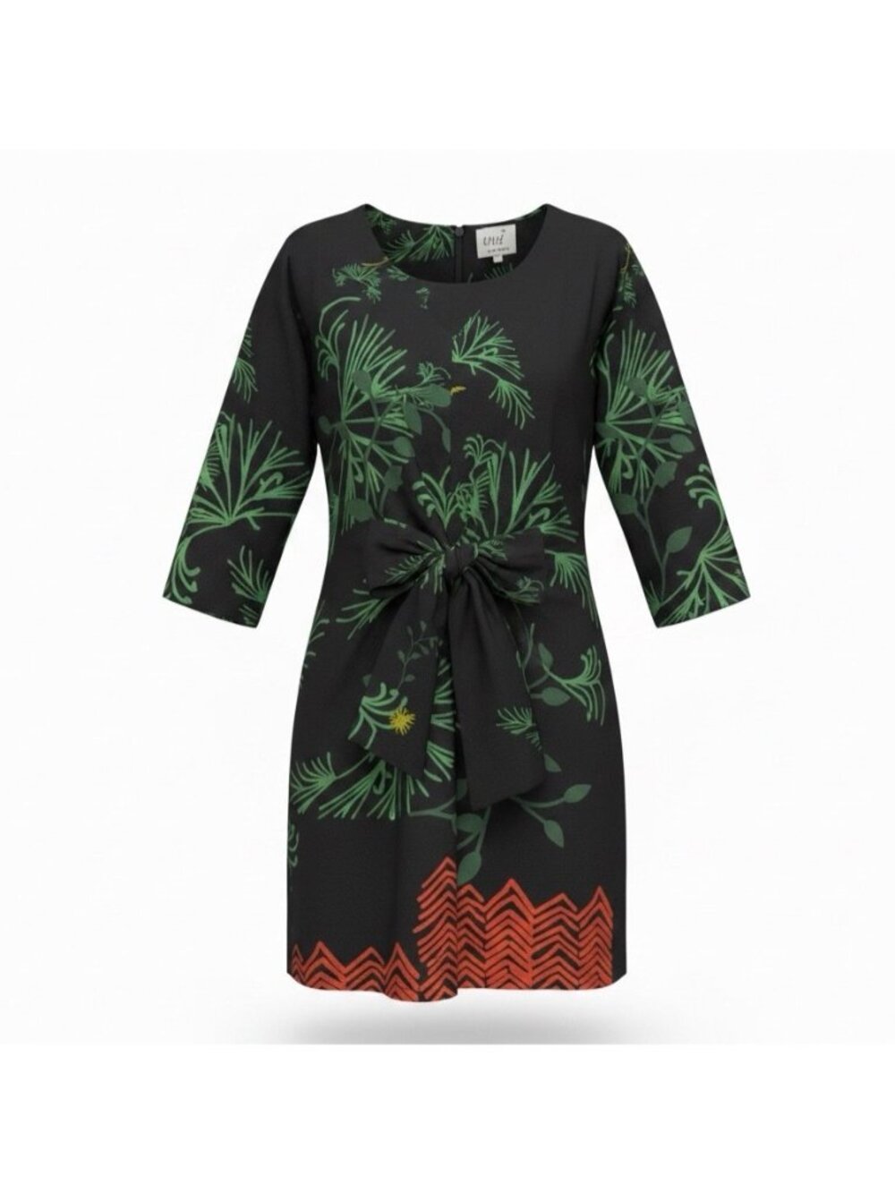 Nu New York Womens Black & Green Floral V-Neck Tie-Waist Dress Size S